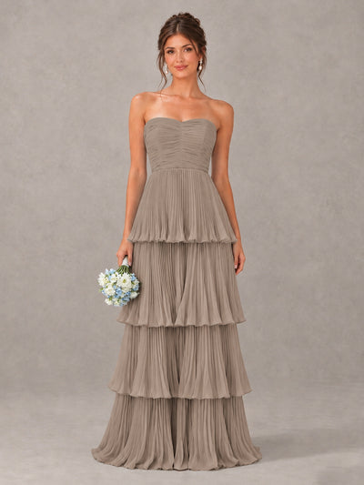 BOLODOO Taupe Strapless Tiered Pleated Bridesmaid Dress - Taupe - Taupe_1