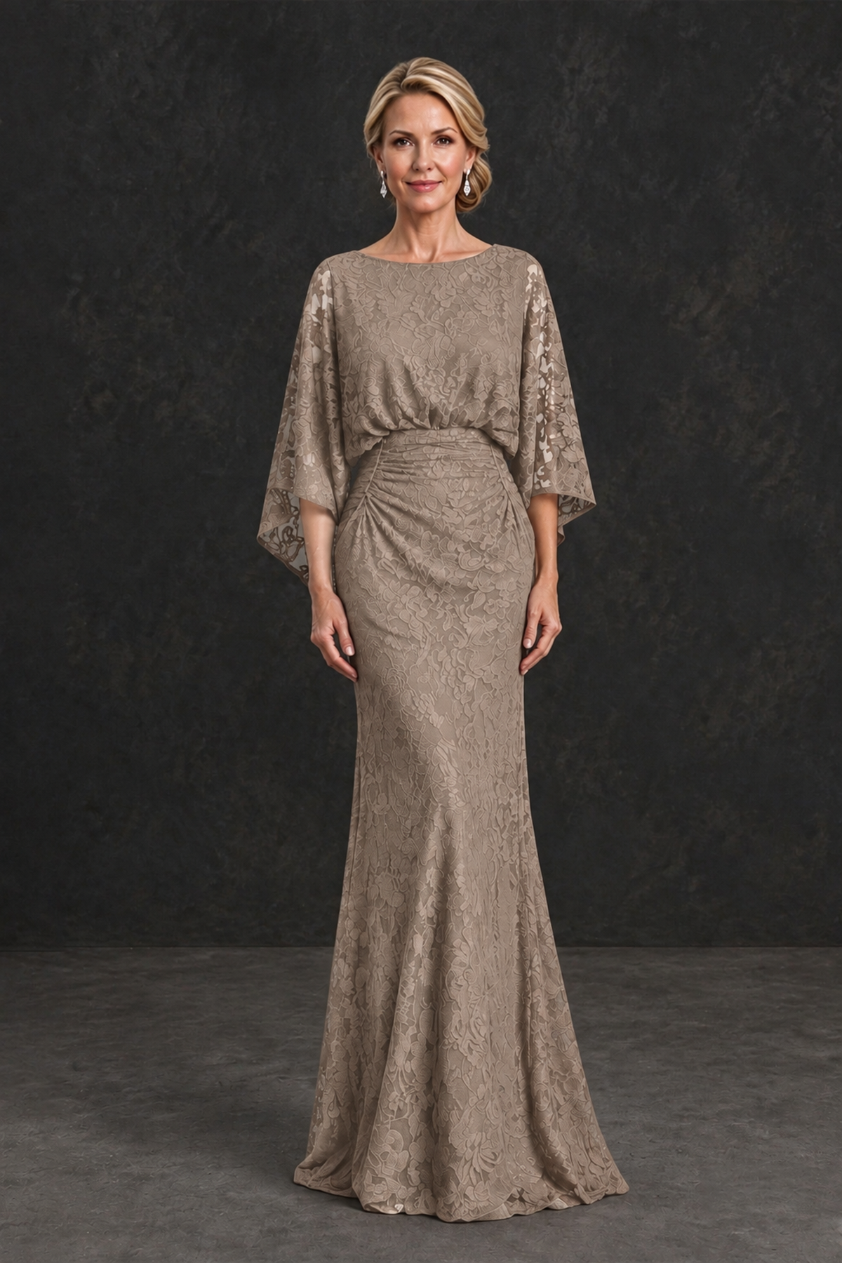 BOLODOO Taupe Lace Flutter Sleeve Mother of the Bride Dress - Taupe - Taupe_1