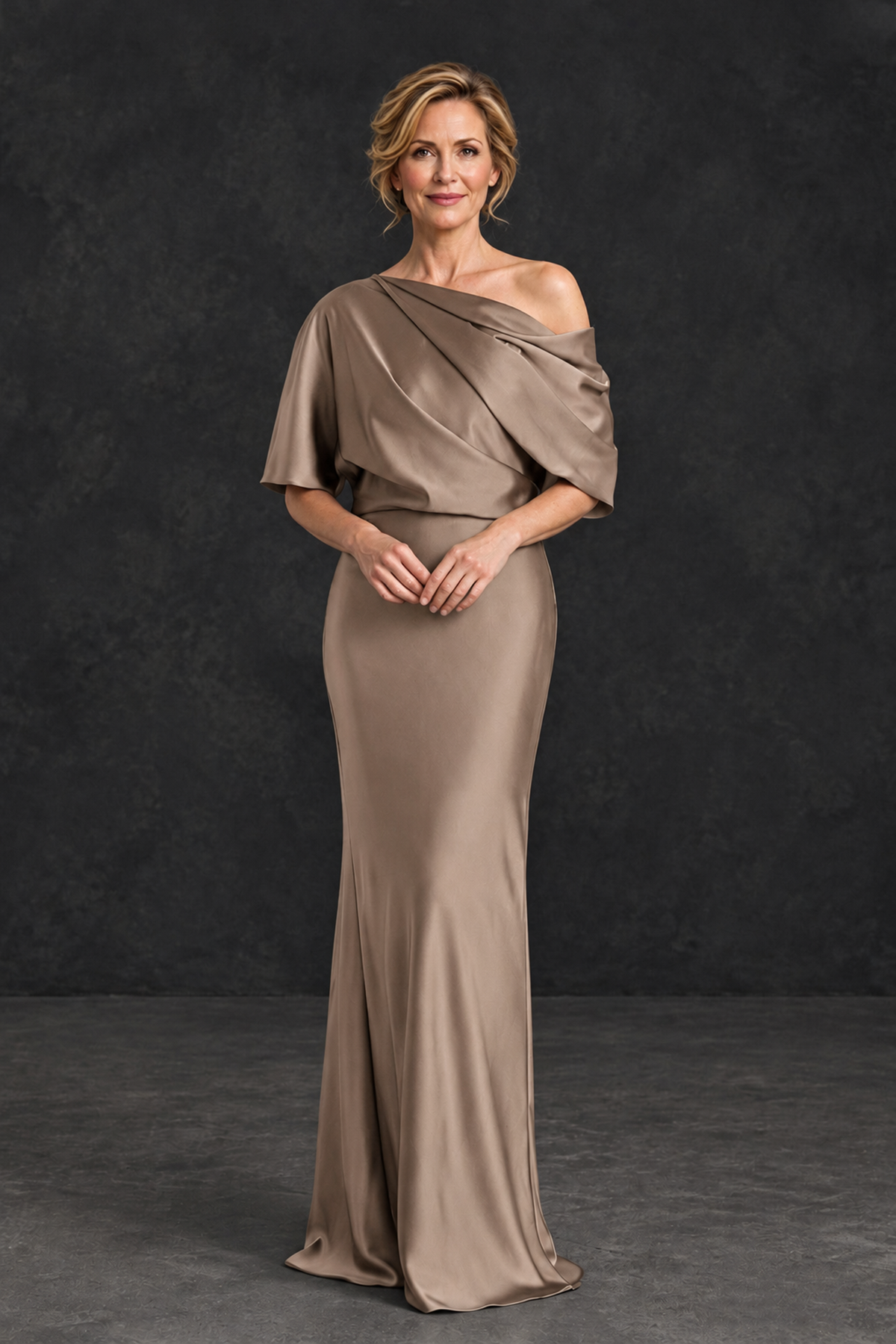 BOLODOO Taupe Satin Asymmetric Mother of the Bride Dress - Taupe - Taupe_1