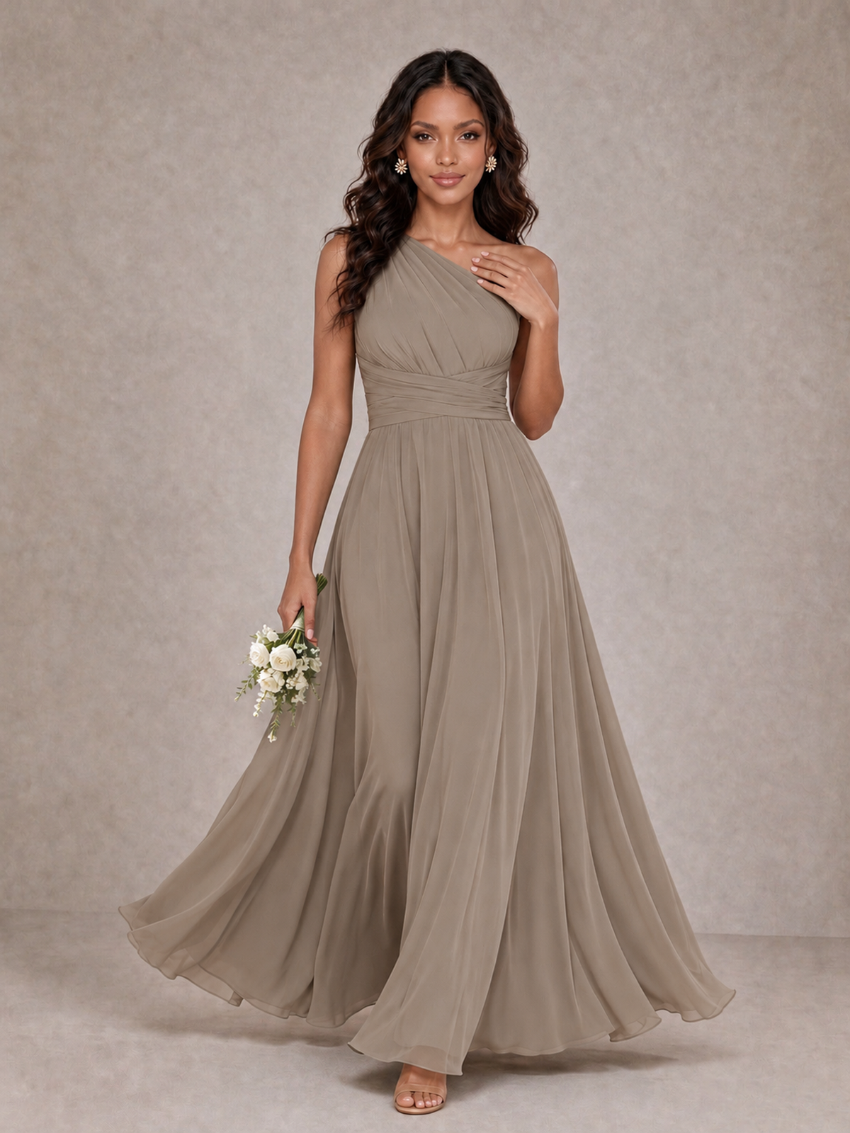 BOLODOO Taupe One-Shoulder A-Line Bridesmaid Dress - Taupe - Taupe_1