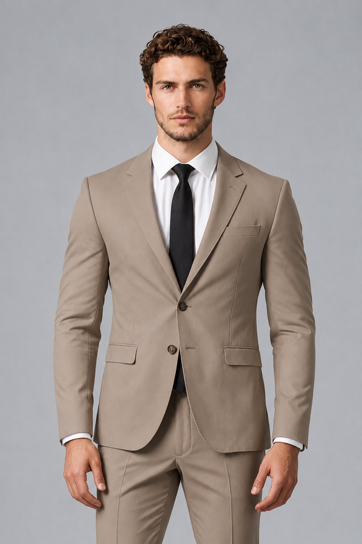 Bolodoo Men's Taupe Two-Piece Suit with Notch-Lapel Jacket & Trousers - Taupe - Taupe_1
