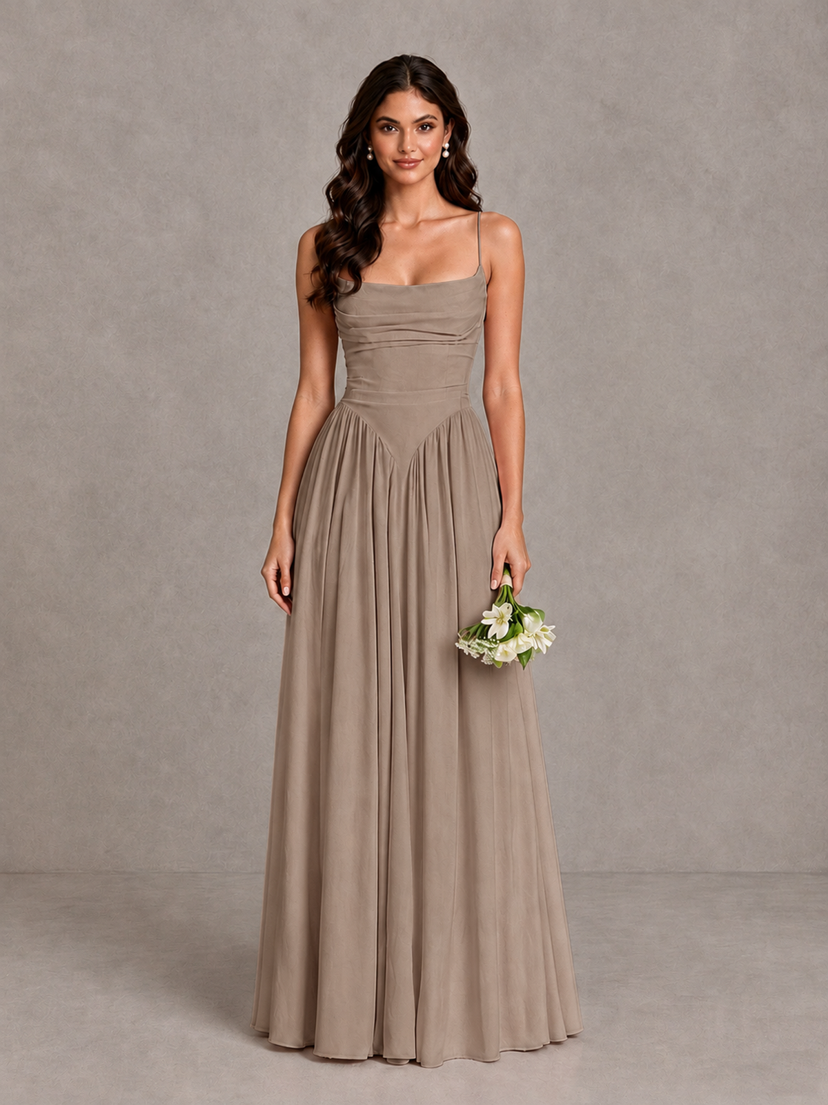 BOLODOO Taupe Lace-Up Back A-Line Bridesmaid Dress - Taupe - Taupe_1