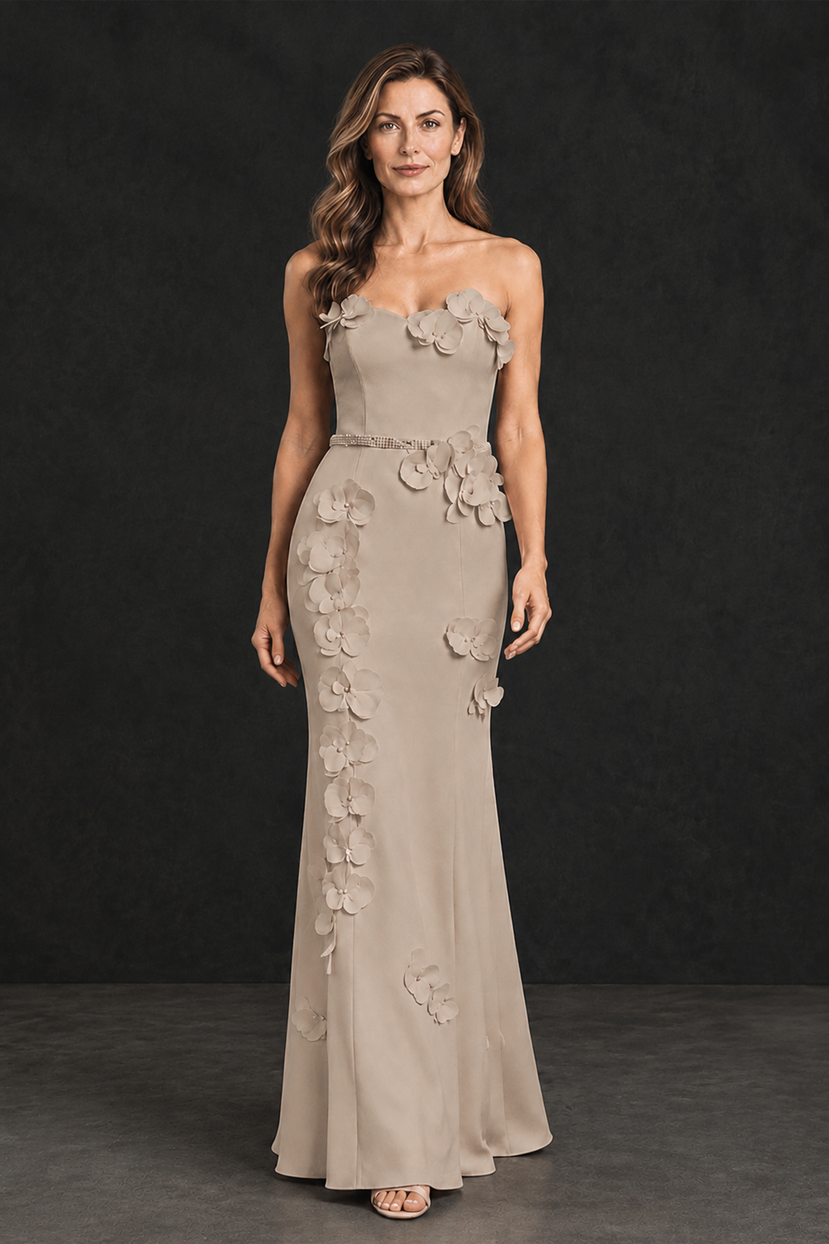 BOLODOO Taupe Strapless Mother of the Bride Dress with 3D Floral Appliques - Taupe - Taupe_1