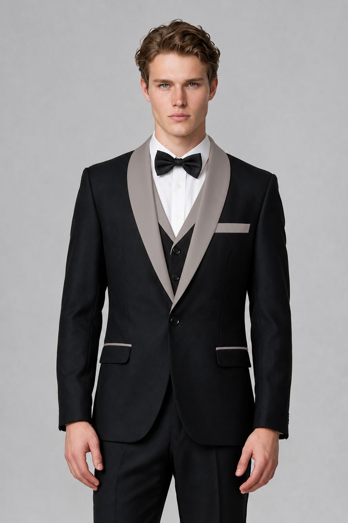 Bolodoo Men's Taupe 3-Piece Shawl Lapel Tuxedo Suit - Taupe - Taupe_1