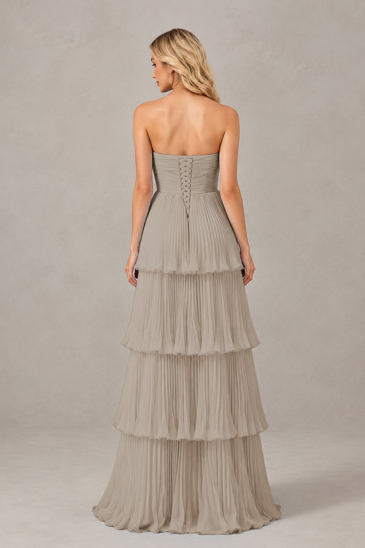 BOLODOO Taupe Strapless Tiered Chiffon Maxi Dress - Taupe