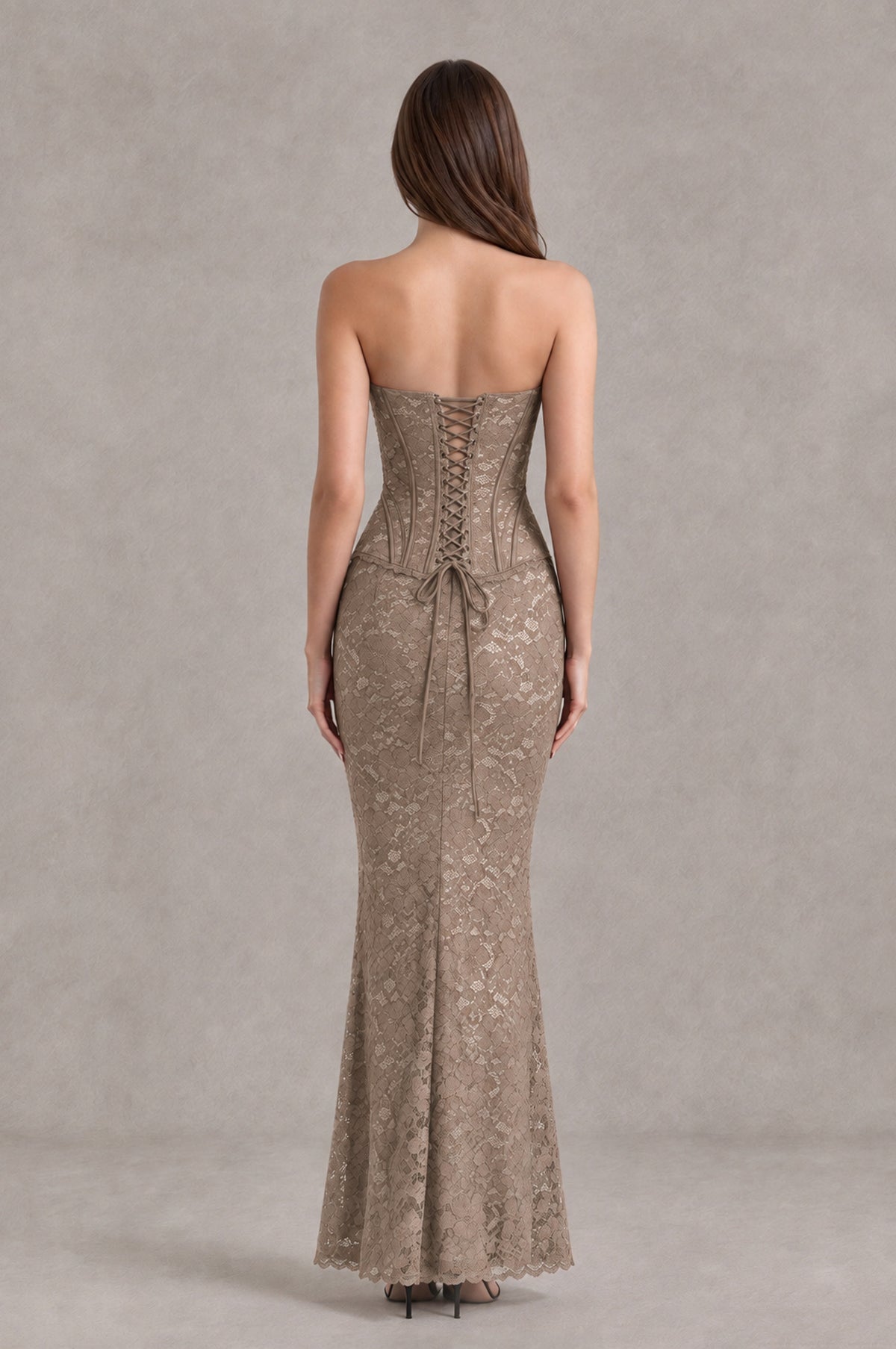 BOLODOO Taupe Strapless Lace Corset Wedding Guest Dress - Taupe - Taupe_2