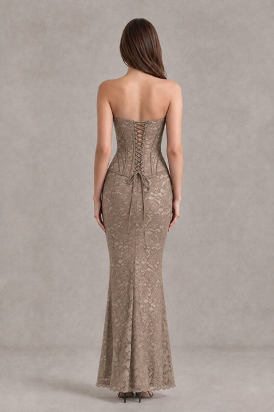 BOLODOO Taupe Strapless Lace Corset Wedding Guest Dress - Taupe - Taupe_2