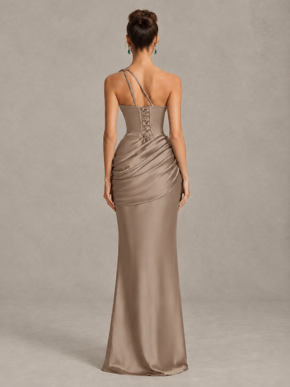BOLODOO Taupe One-Shoulder Cutout Satin Mermaid Prom Dress - Taupe - Taupe_2