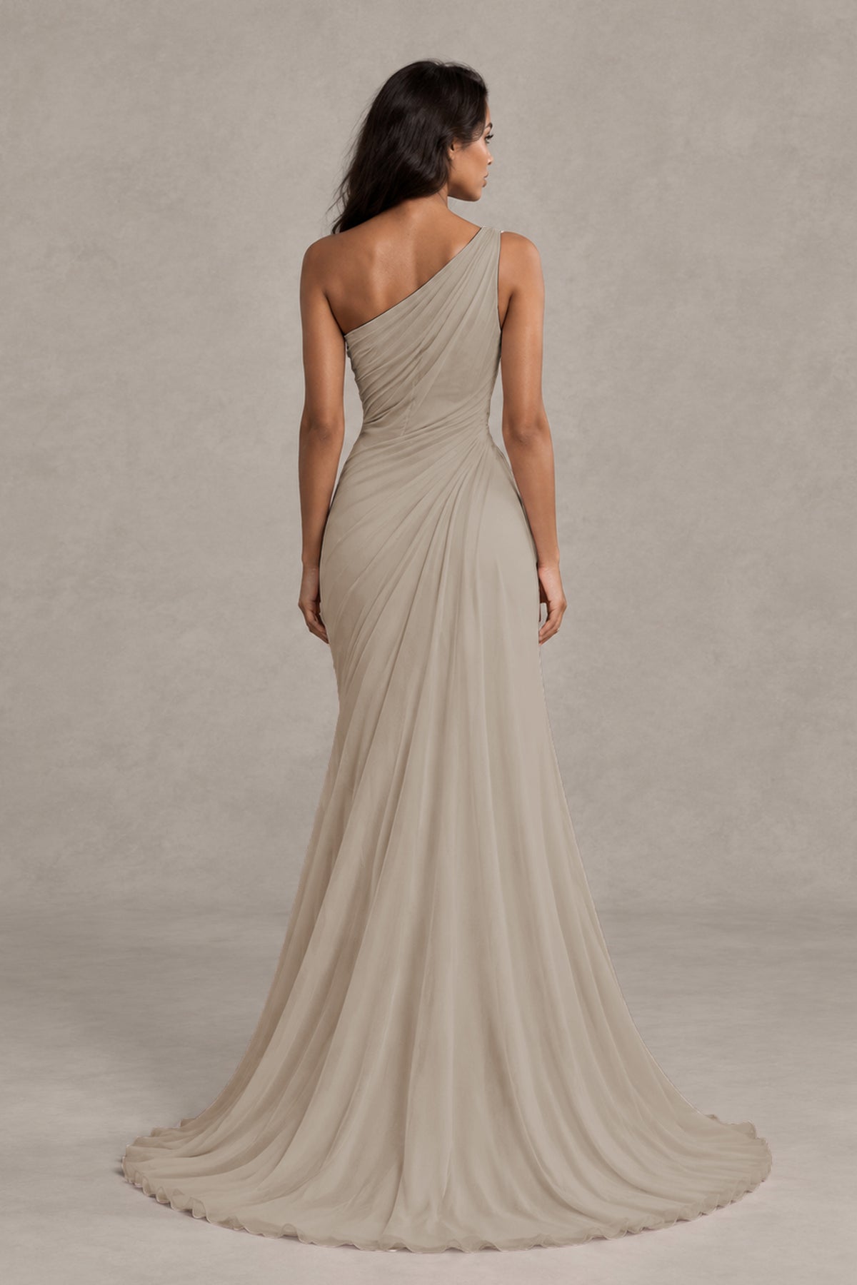 BOLODOO Taupe One-Shoulder Floral Ruched Maxi Dress - Taupe