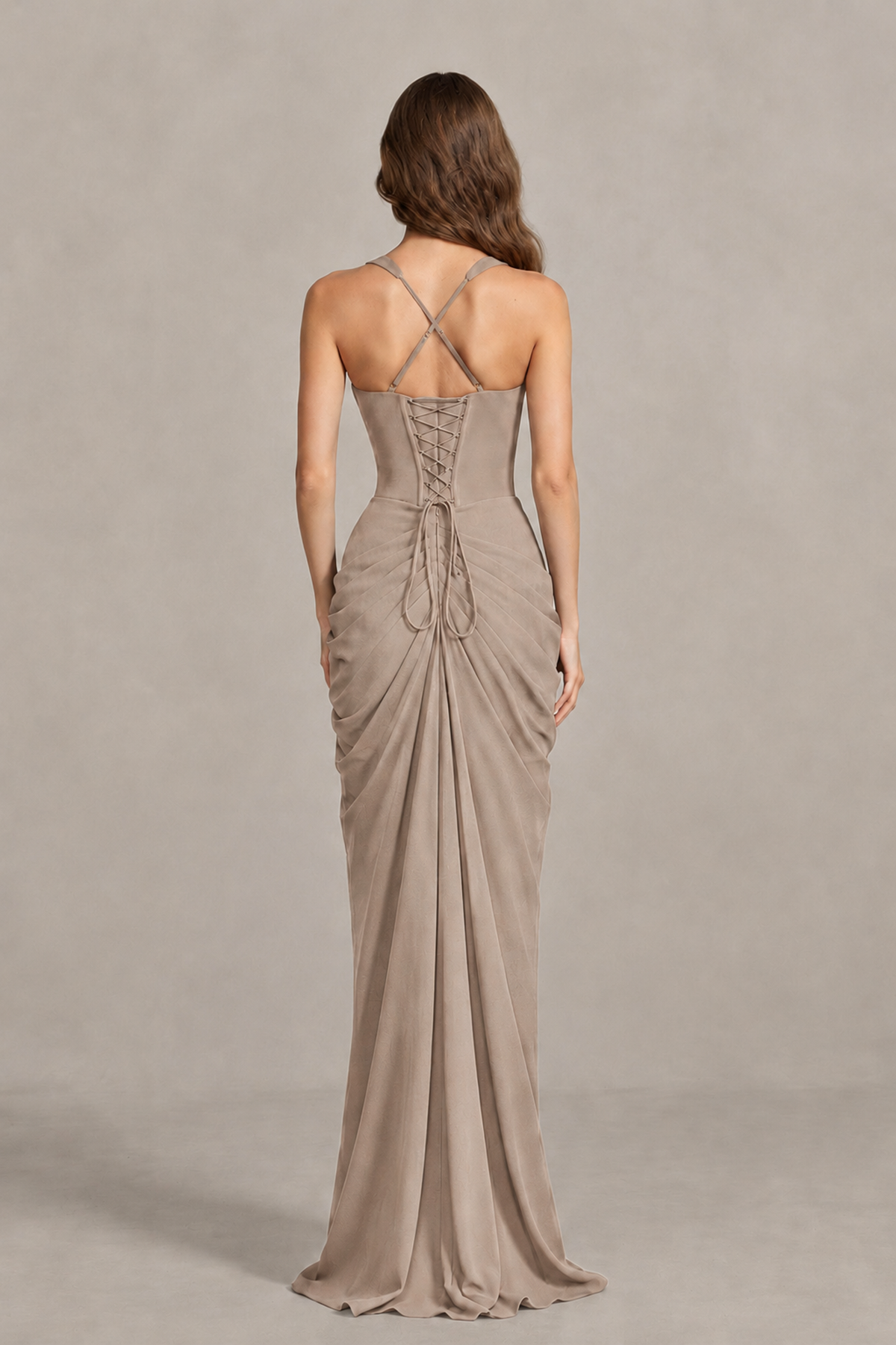 BOLODOO Taupe Sweetheart Maxi Dress with High Slit - Taupe - Taupe_2