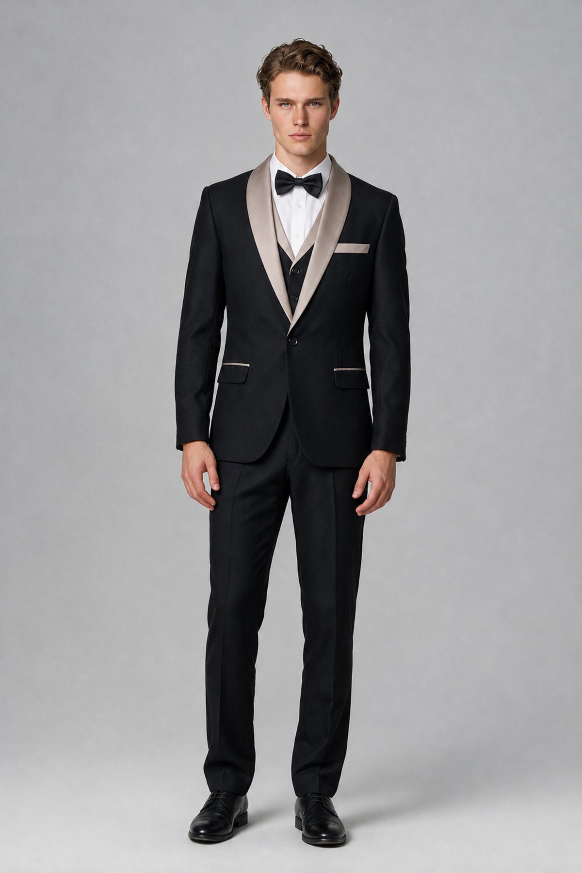 Bolodoo Men's Taupe 3-Piece Shawl Lapel Tuxedo Suit - Taupe - Taupe_2