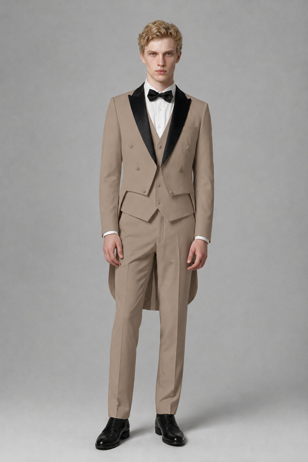 Bolodoo Men's Taupe 3-Piece Tailcoat Tuxedo Suit with Vest & Trousers - Taupe - Taupe_2
