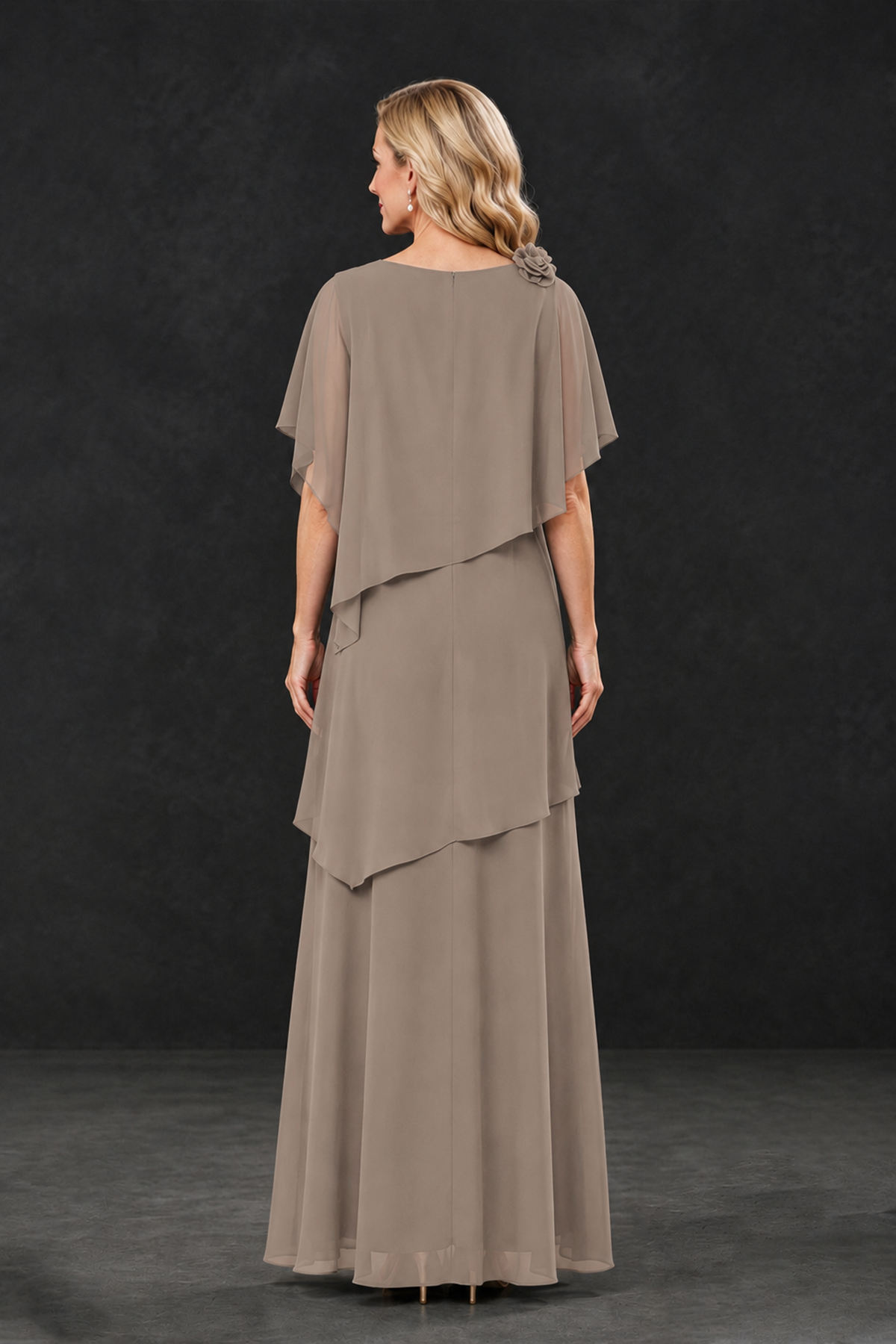 BOLODOO Taupe Tiered Flutter Sleeve Mother of the Bride Maxi Dress - Taupe - Taupe_2