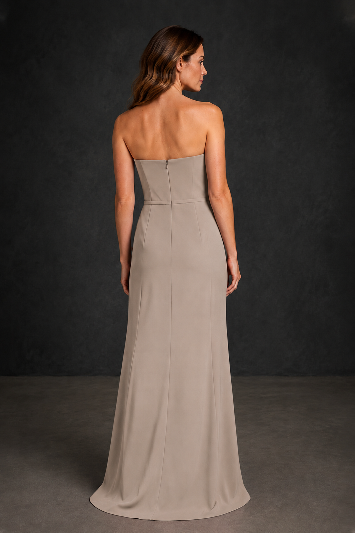 BOLODOO Taupe Strapless Mother of the Bride Dress with Ruffle Detail - Taupe - Taupe_2
