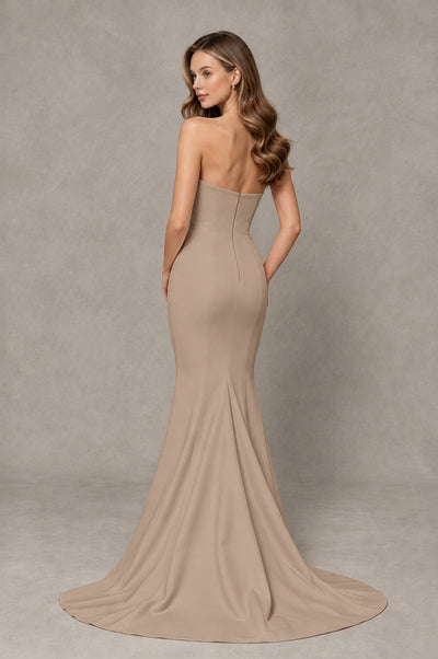 BOLODOO Taupe Strapless Mermaid Evening Dress with Ruffle Slit and Train - Taupe - Taupe_2