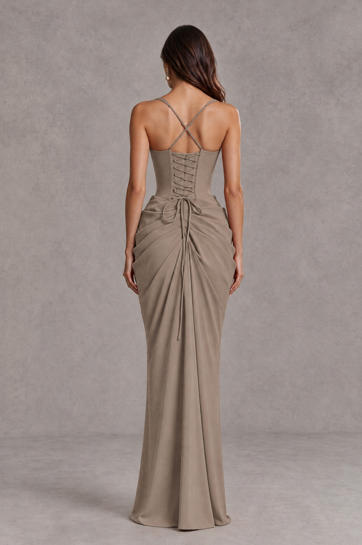 BOLODOO Taupe Sweetheart Ruched Lace-Up Back Evening Gown - Taupe - Taupe_2