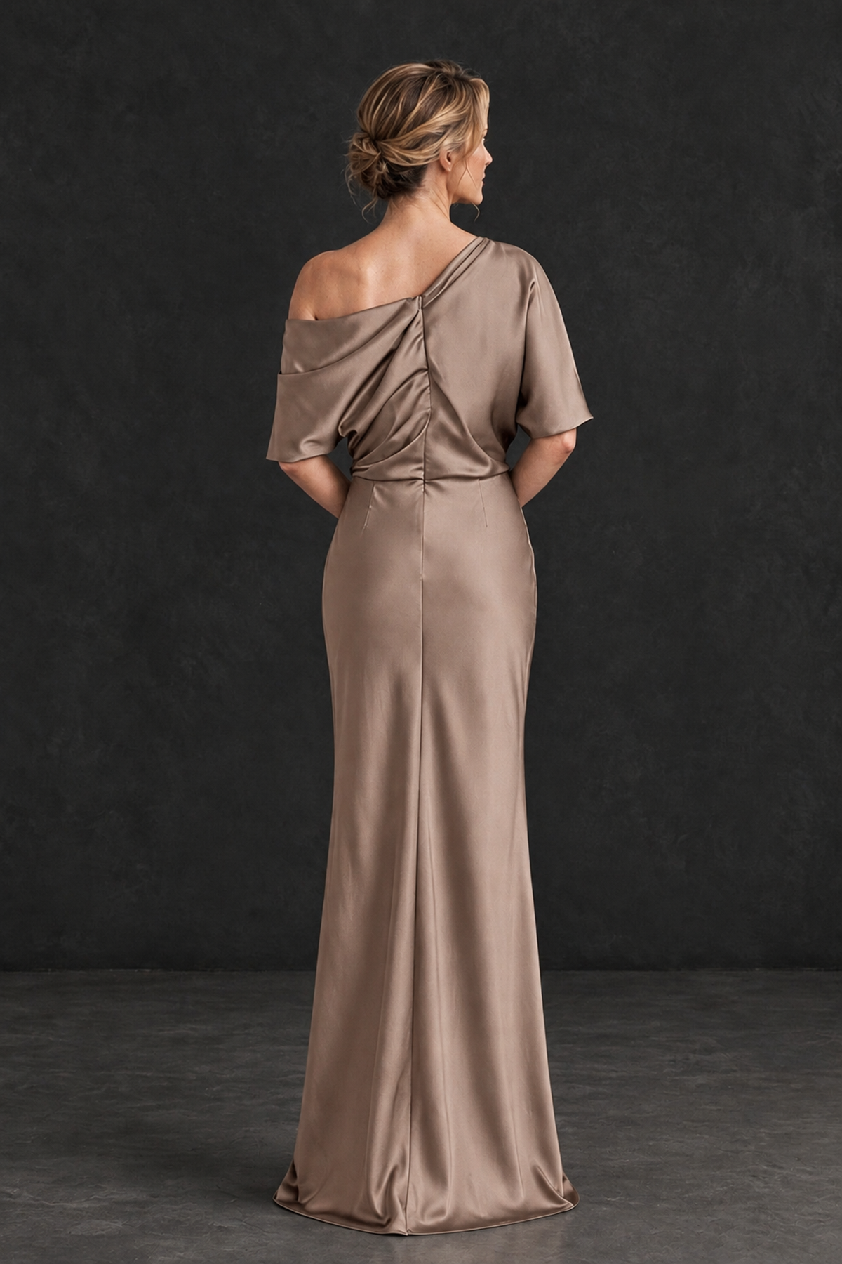 BOLODOO Taupe Satin Asymmetric Mother of the Bride Dress - Taupe - Taupe_2