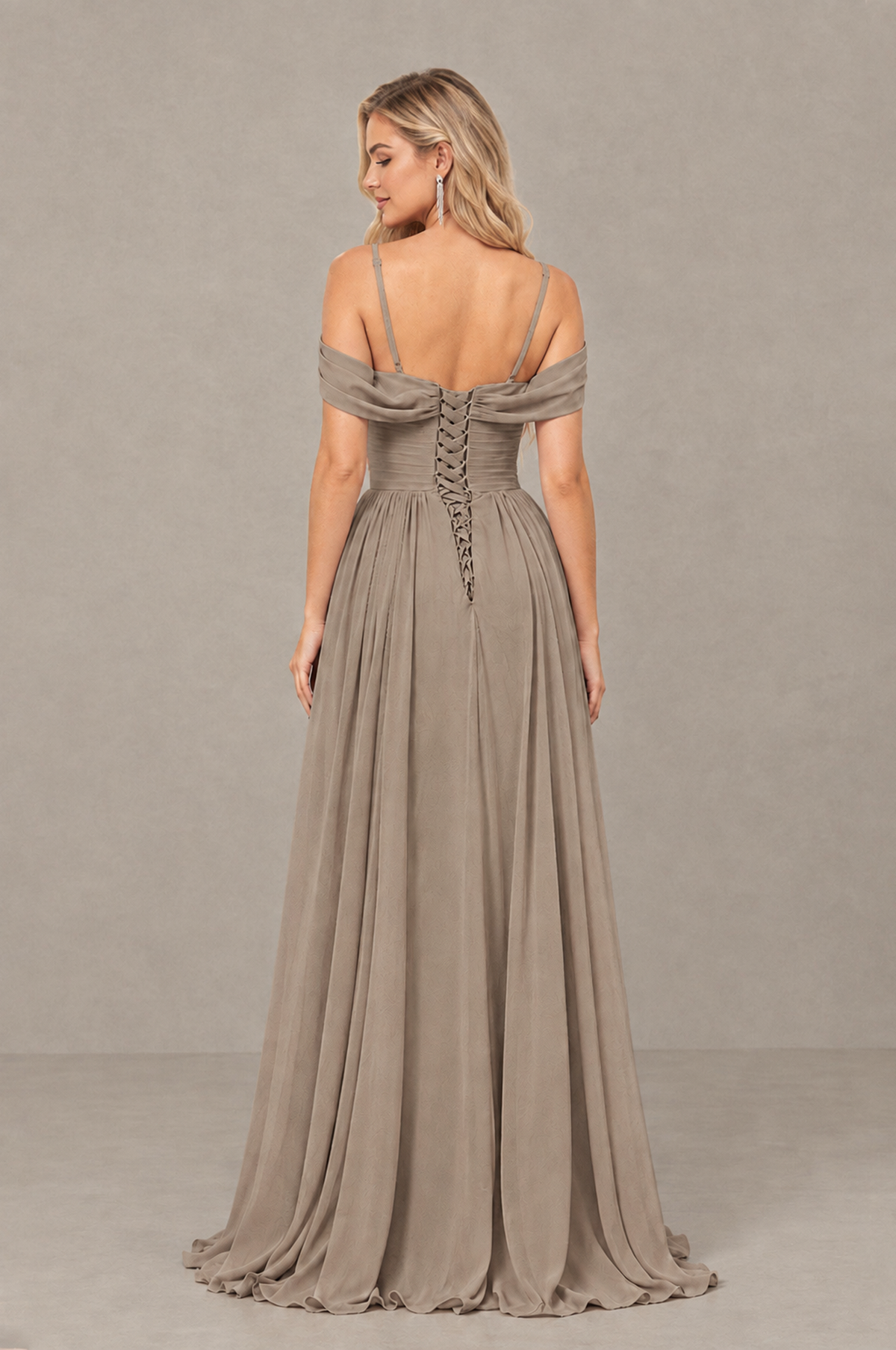 BOLODOO Taupe Off-Shoulder Bridesmaid Dress with Slit - Taupe