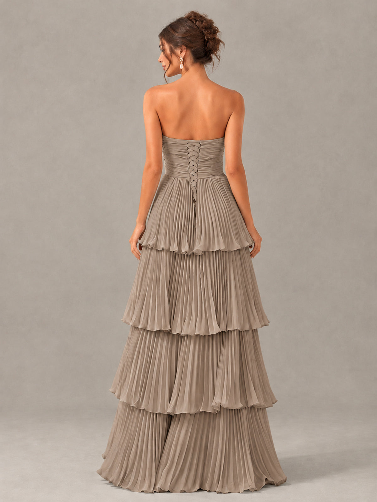 BOLODOO Taupe Strapless Tiered Pleated Bridesmaid Dress - Taupe - Taupe_2