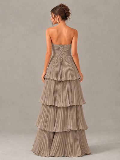 BOLODOO Taupe Strapless Tiered Pleated Bridesmaid Dress - Taupe - Taupe_2