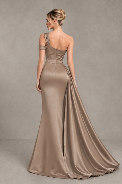 BOLODOO Taupe Asymmetric Ruched Formal Evening Dress - Taupe - Taupe_2