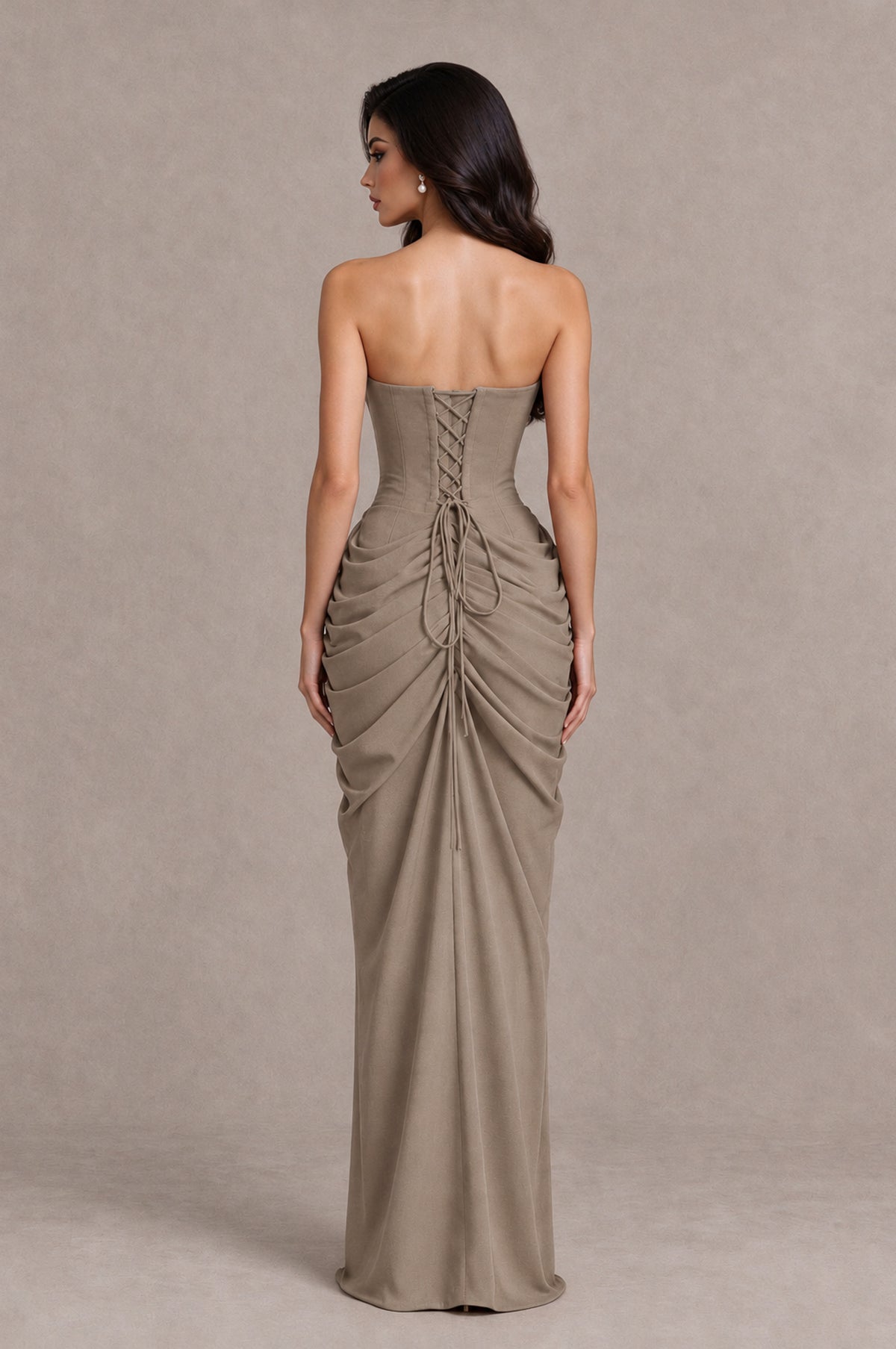 BOLODOO Taupe Strapless Ruched Corset Evening Gown - Taupe - Taupe_2