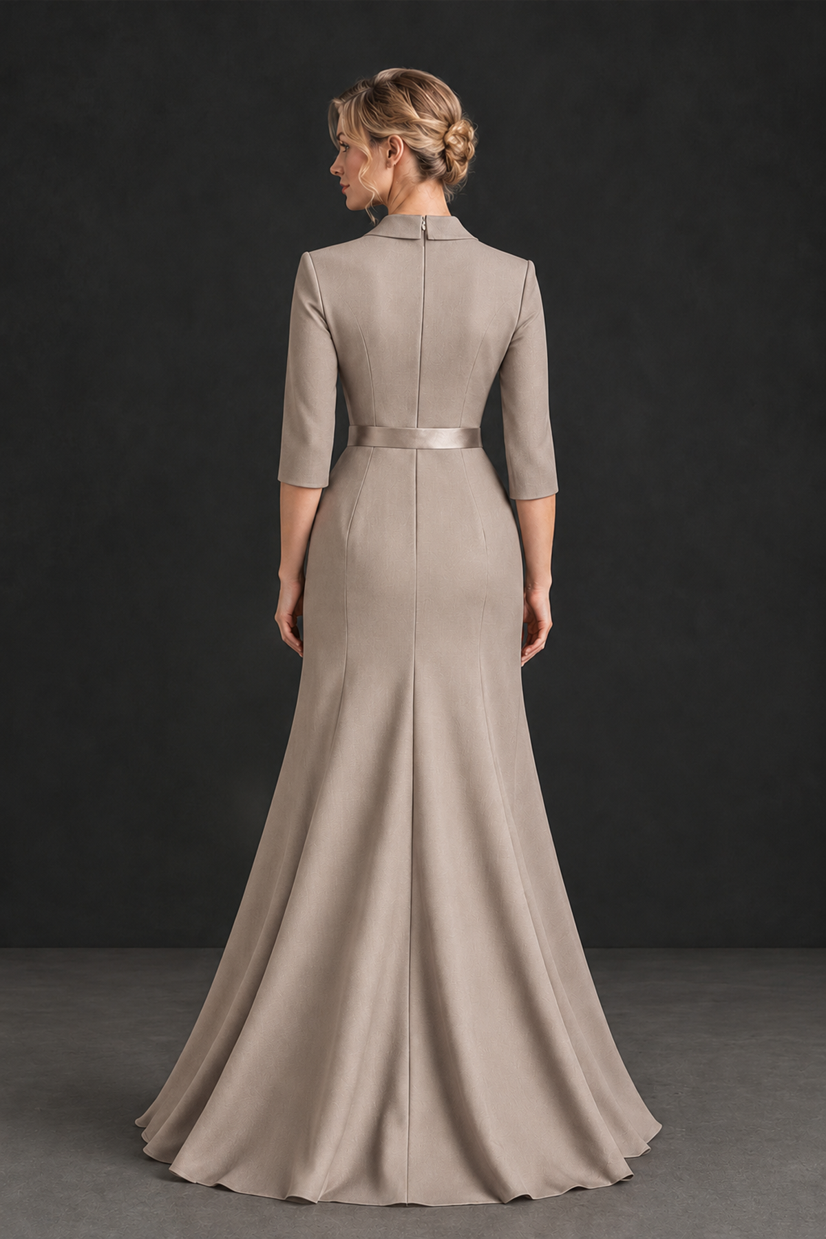 BOLODOO Taupe Lapel Ruffle Mother of the Bride Dress with Belt - Taupe - Taupe_2