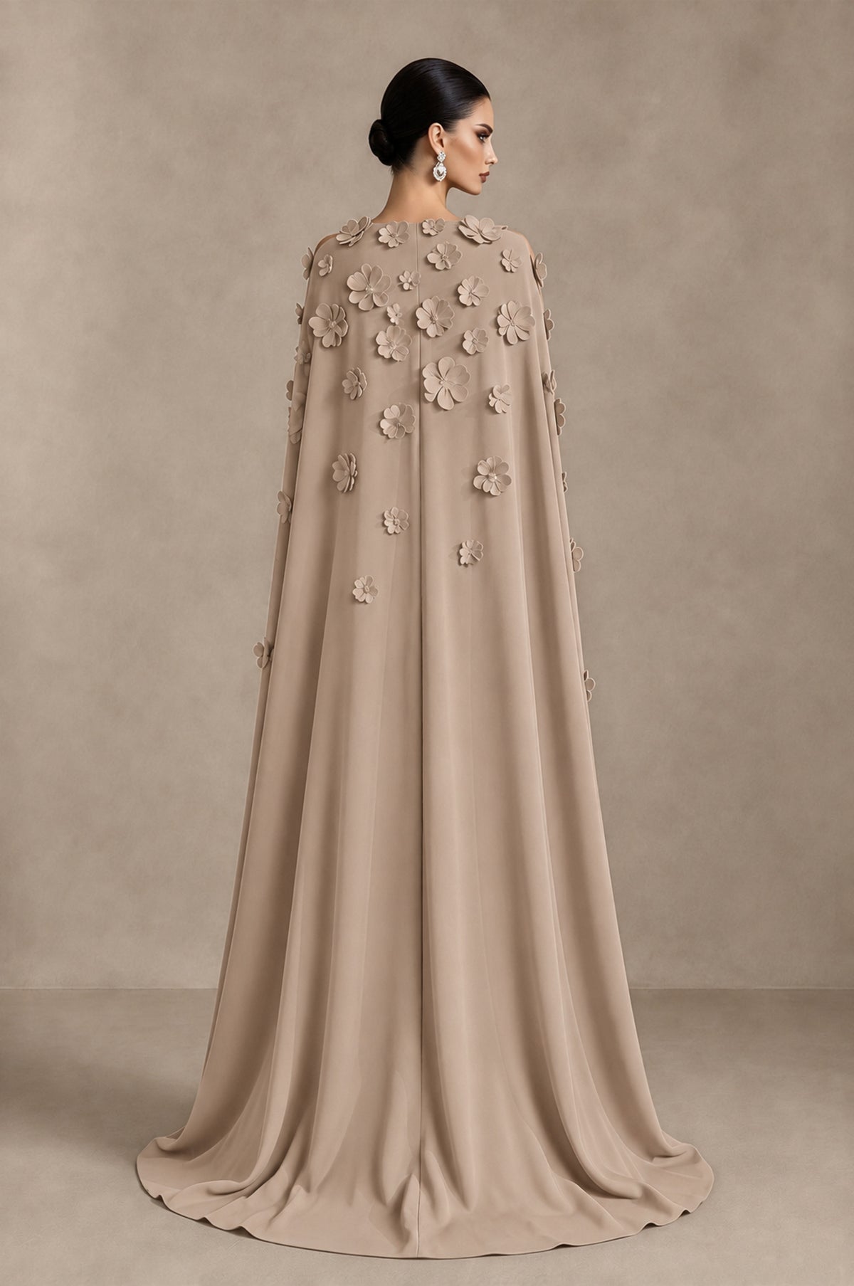 BOLODOO Taupe 3D Floral Applique Cape Formal Dress - Taupe - Taupe_2