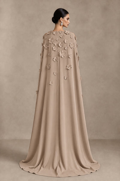 BOLODOO Taupe 3D Floral Applique Cape Formal Dress - Taupe - Taupe_2
