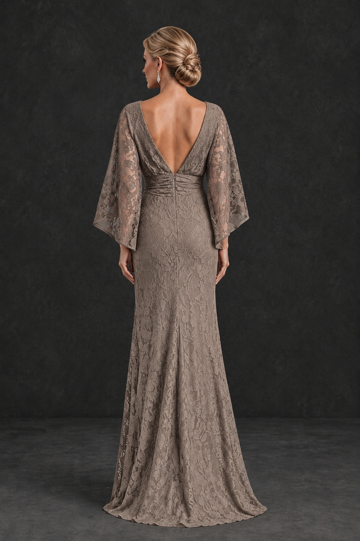 BOLODOO Taupe Lace Flutter Sleeve Mother of the Bride Dress - Taupe - Taupe_2