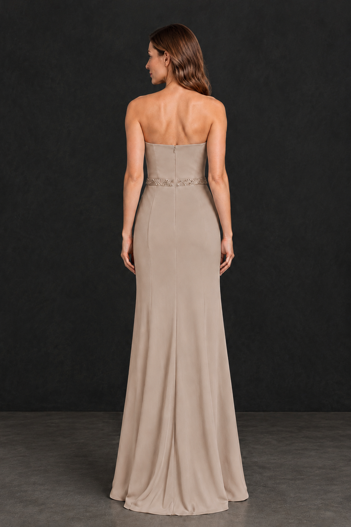 BOLODOO Taupe Strapless Mother of the Bride Dress with 3D Floral Appliques - Taupe - Taupe_2