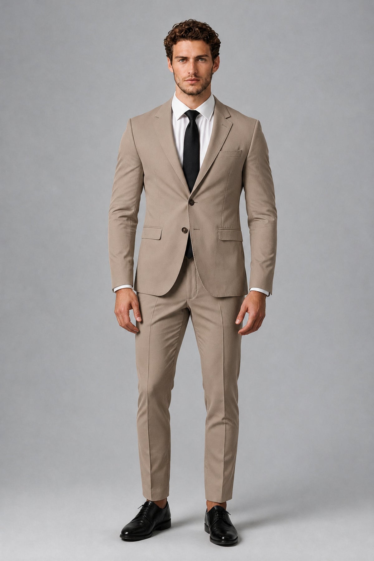 Bolodoo Men's Taupe Two-Piece Suit with Notch-Lapel Jacket & Trousers - Taupe - Taupe_2