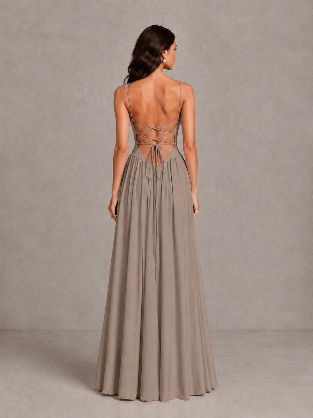 BOLODOO Taupe Lace-Up Back A-Line Bridesmaid Dress - Taupe - Taupe_2