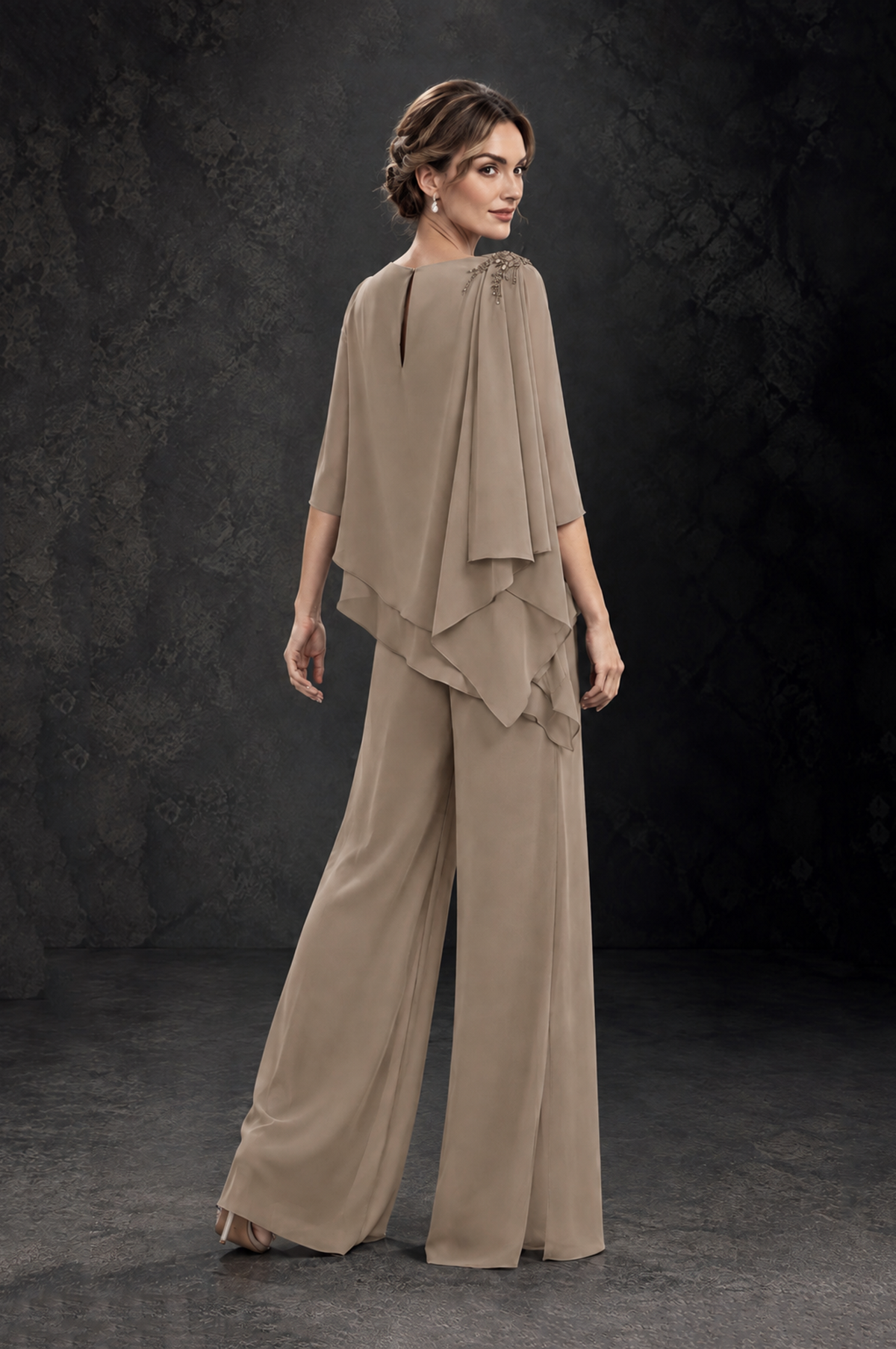 BOLODOO Taupe Layered Wide-Leg Mother of the Bride Pant Suit - Taupe - Taupe_2