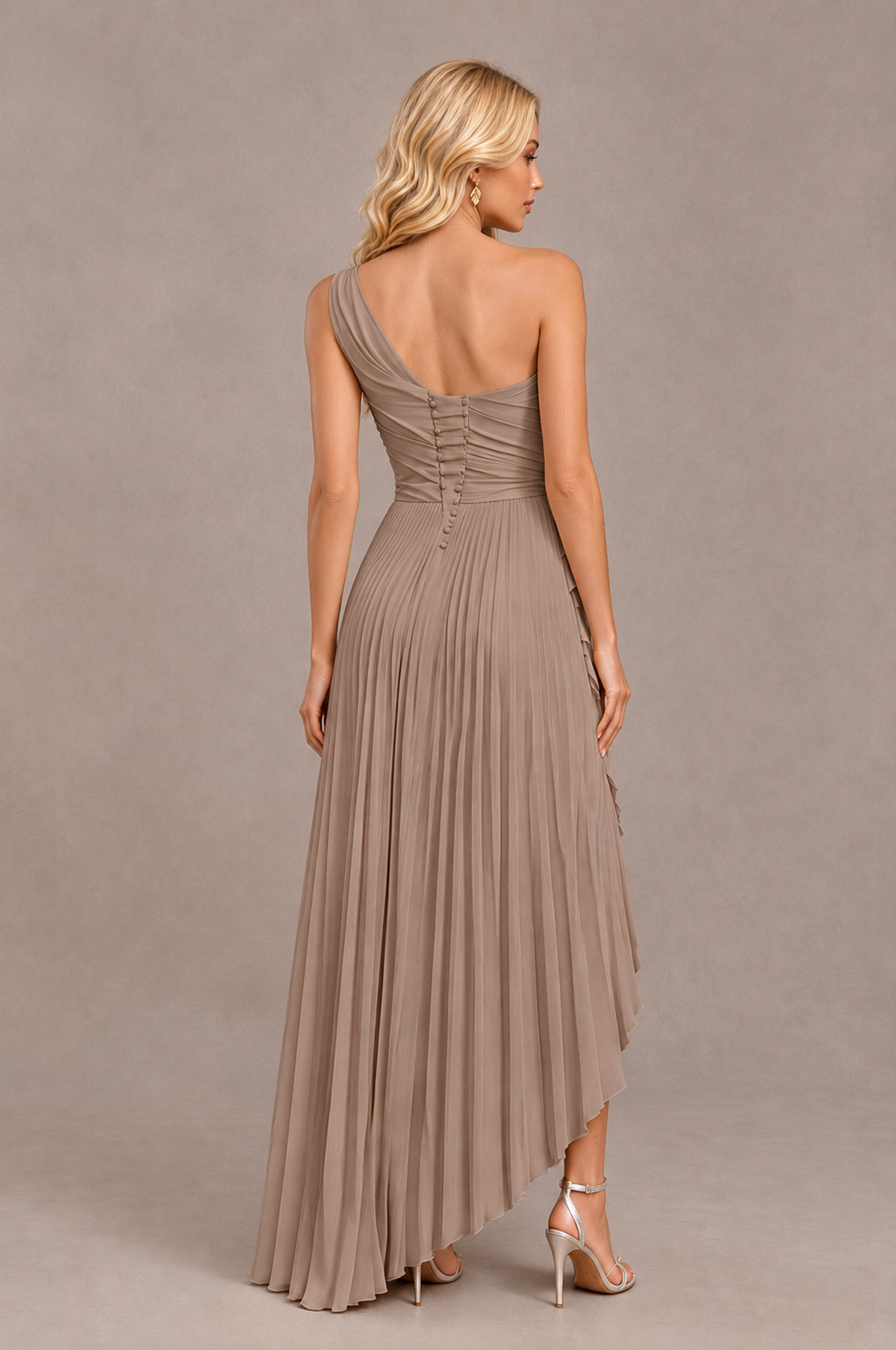 BOLODOO Taupe One-Shoulder High-Low Ruffle Maxi Dress - Taupe - Taupe_2