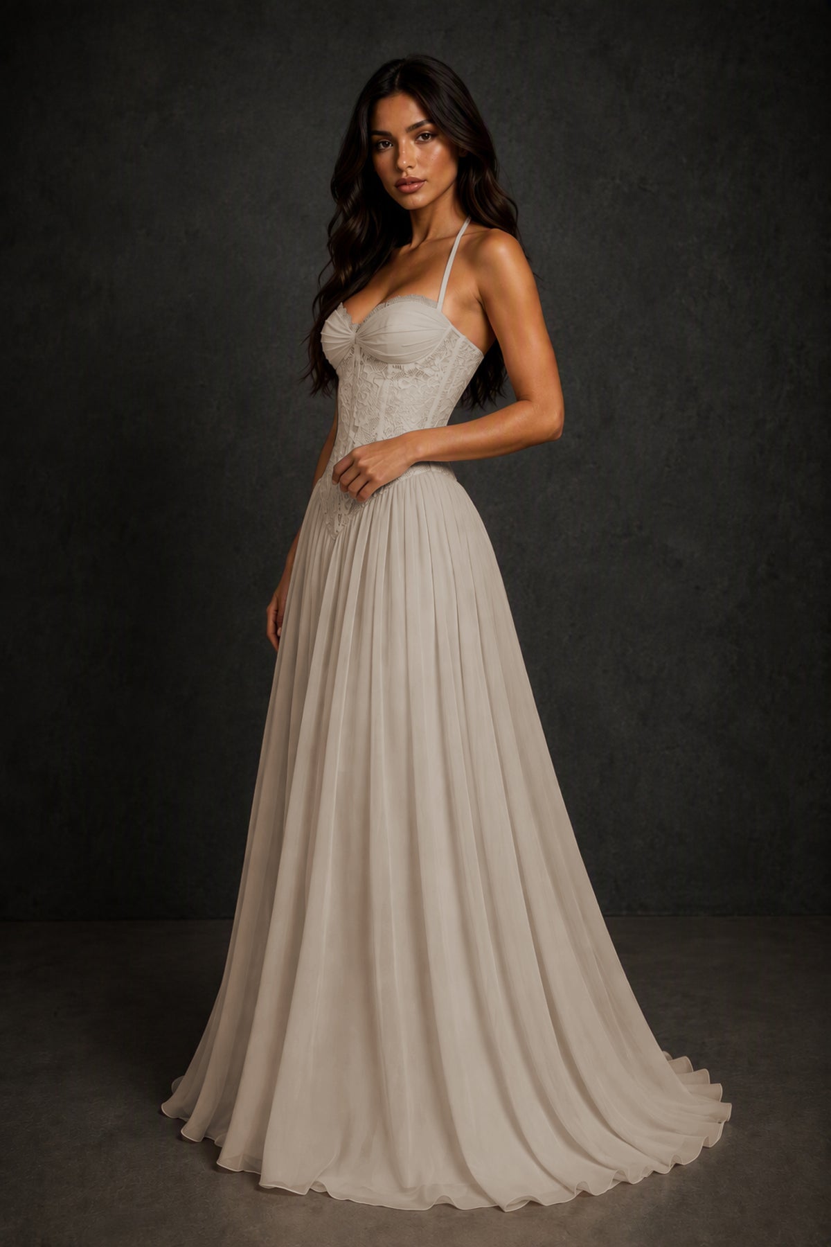BOLODOO Taupe Lace Corset Halter Maxi Gown – Backless A-Line Formal Dress - Taupe