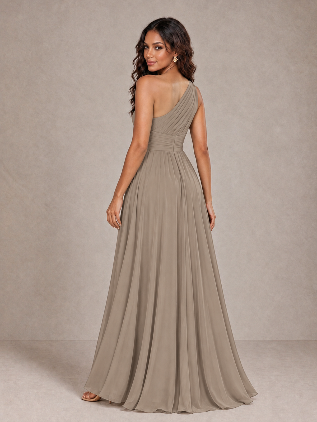 BOLODOO Taupe One-Shoulder A-Line Bridesmaid Dress - Taupe - Taupe_2