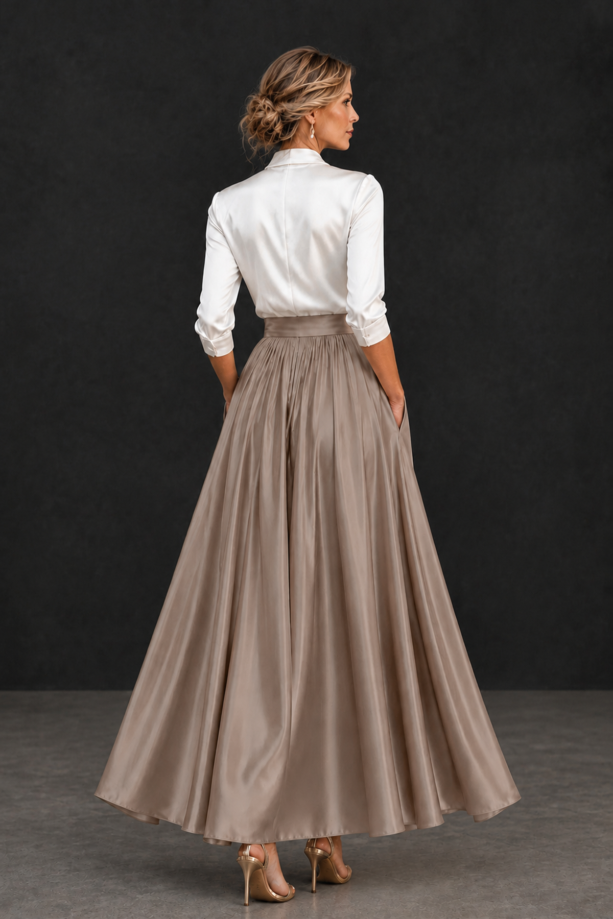 BOLODOO Taupe and White V-Neck A-Line Mother of the Bride Dress - Taupe - Taupe_2