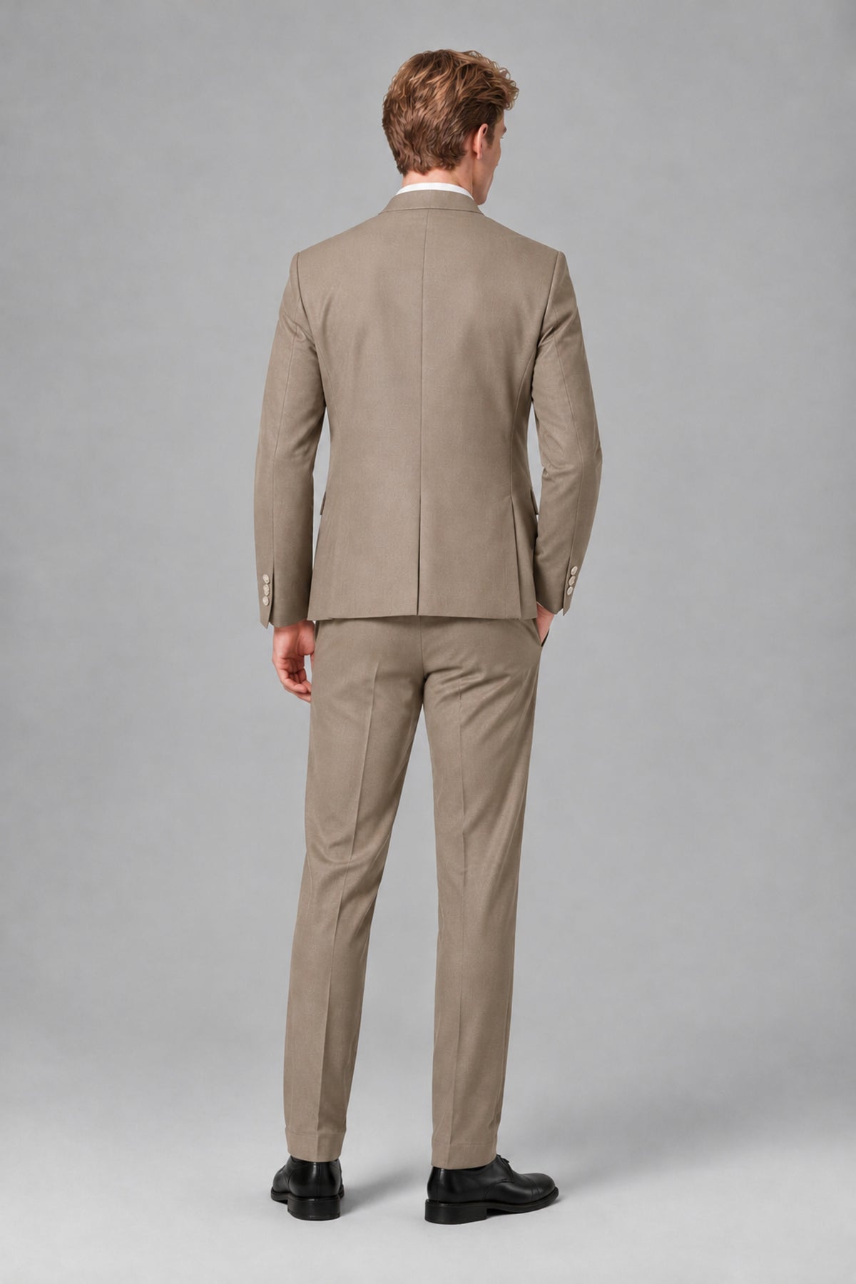 Bolodoo Men's Taupe Mandarin Collar 3-Piece Suit – Jacket, Vest & Trousers - Taupe - Taupe_3