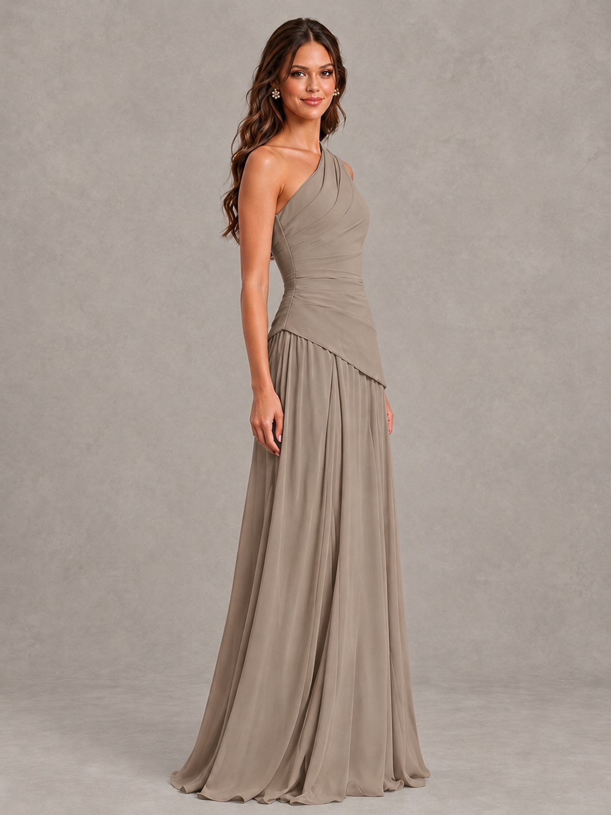 BOLODOO Taupe One-Shoulder Lace-Up Back Bridesmaid Dress - Taupe - Taupe_3