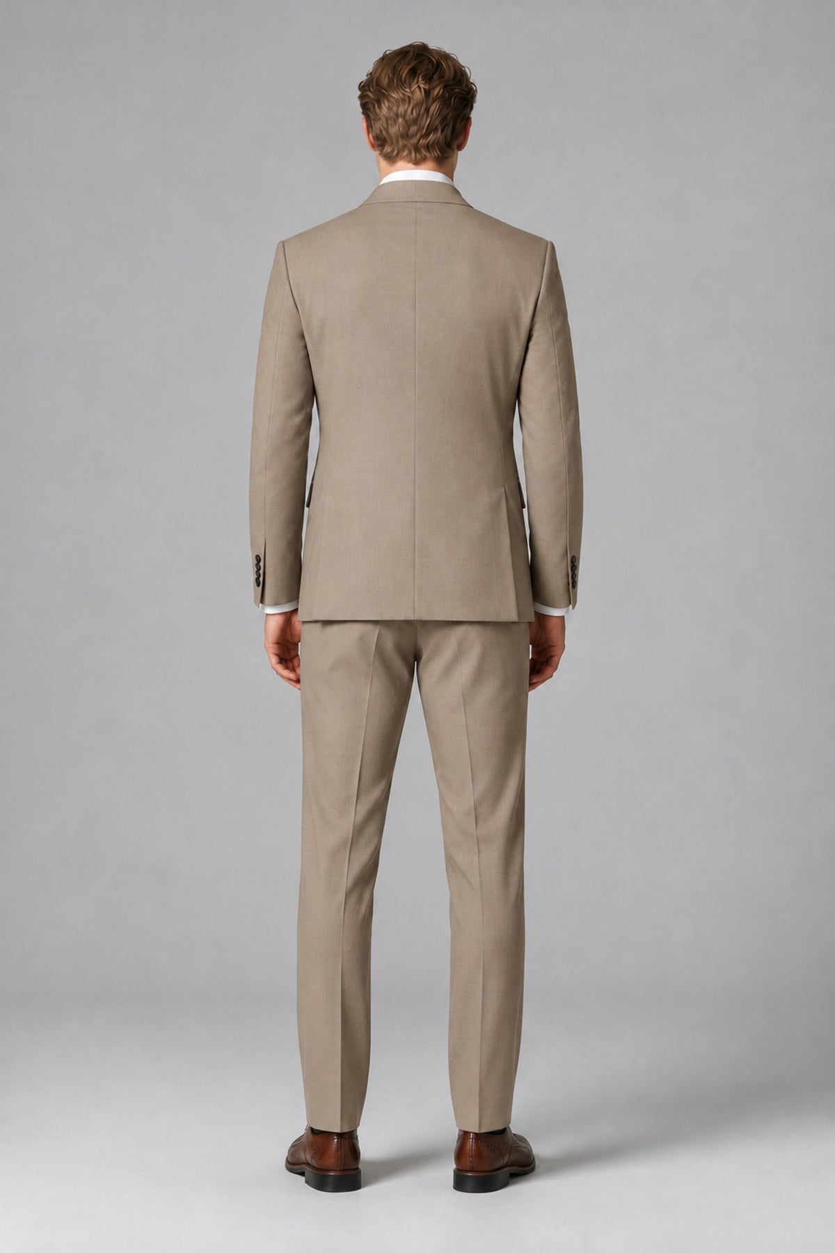 Bolodoo Men's Taupe Double-Breasted Two-Piece Suit with Peak Lapels - Taupe - Taupe_3