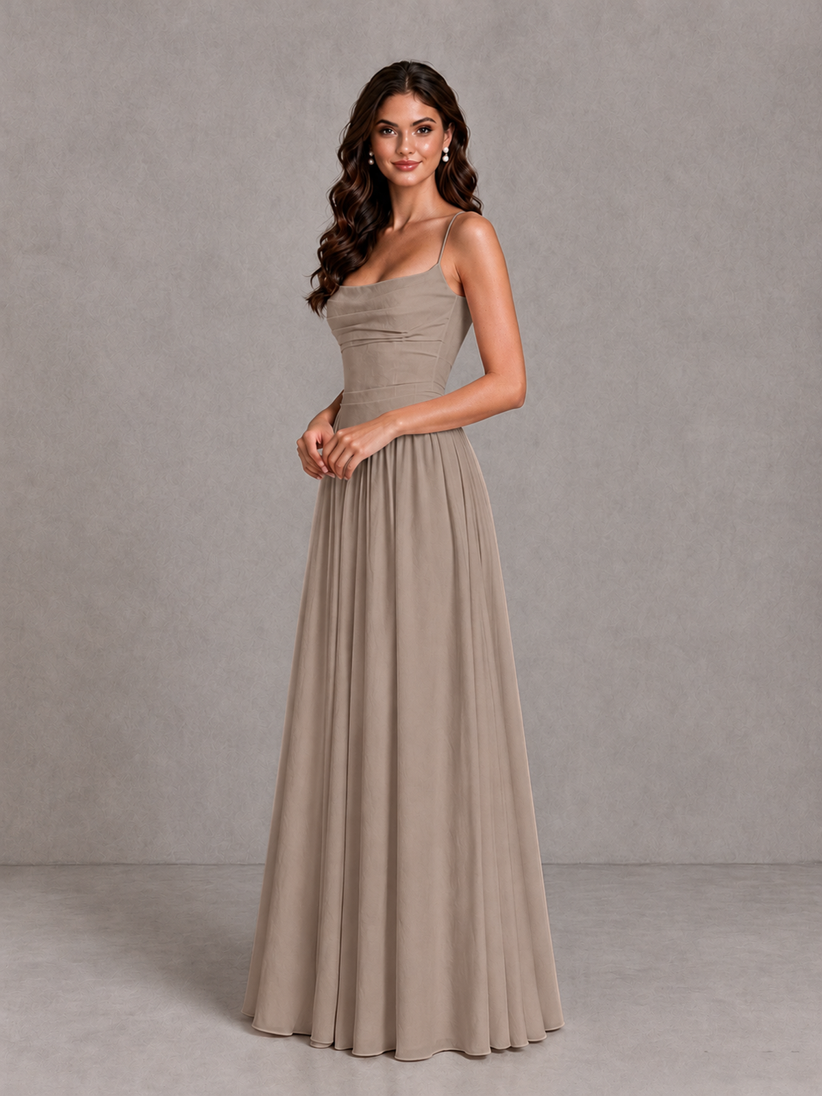 BOLODOO Taupe Lace-Up Back A-Line Bridesmaid Dress - Taupe - Taupe_3