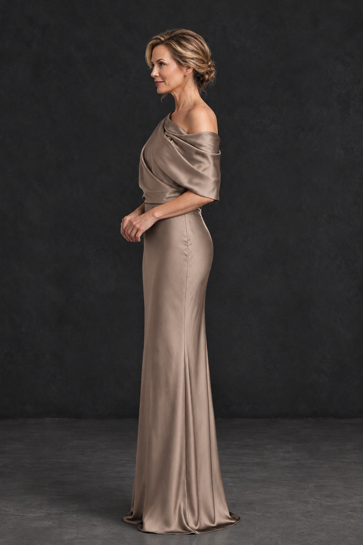 BOLODOO Taupe Satin Asymmetric Mother of the Bride Dress - Taupe - Taupe_3
