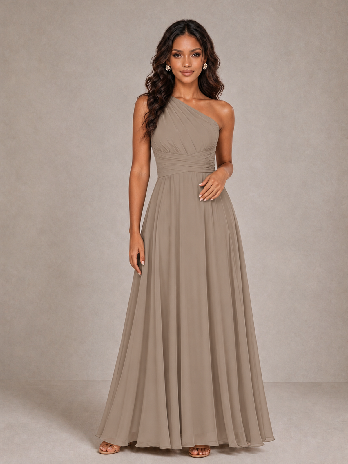 BOLODOO Taupe One-Shoulder A-Line Bridesmaid Dress - Taupe - Taupe_3