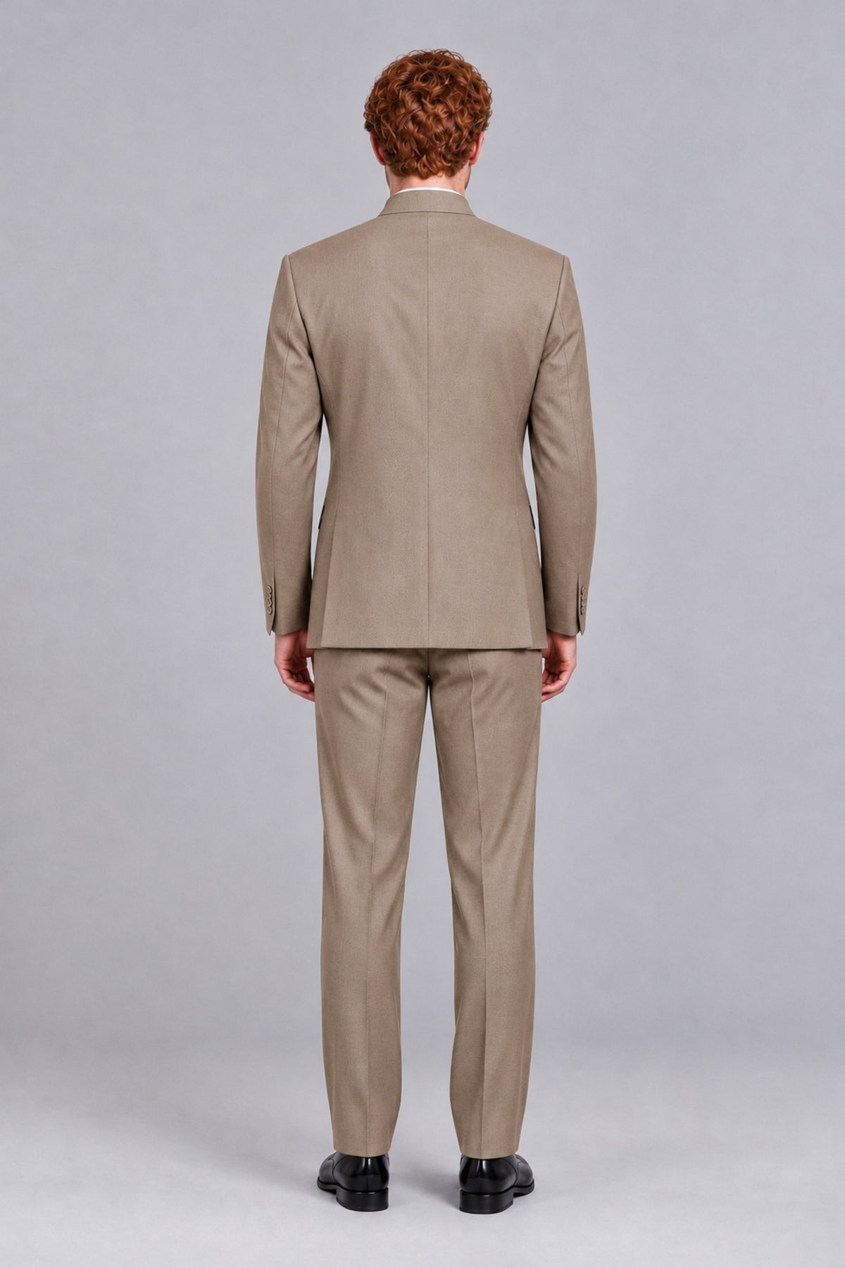 BOLODOO Men's Taupe Mandarin Collar Two-Piece Suit - Taupe - Taupe_3