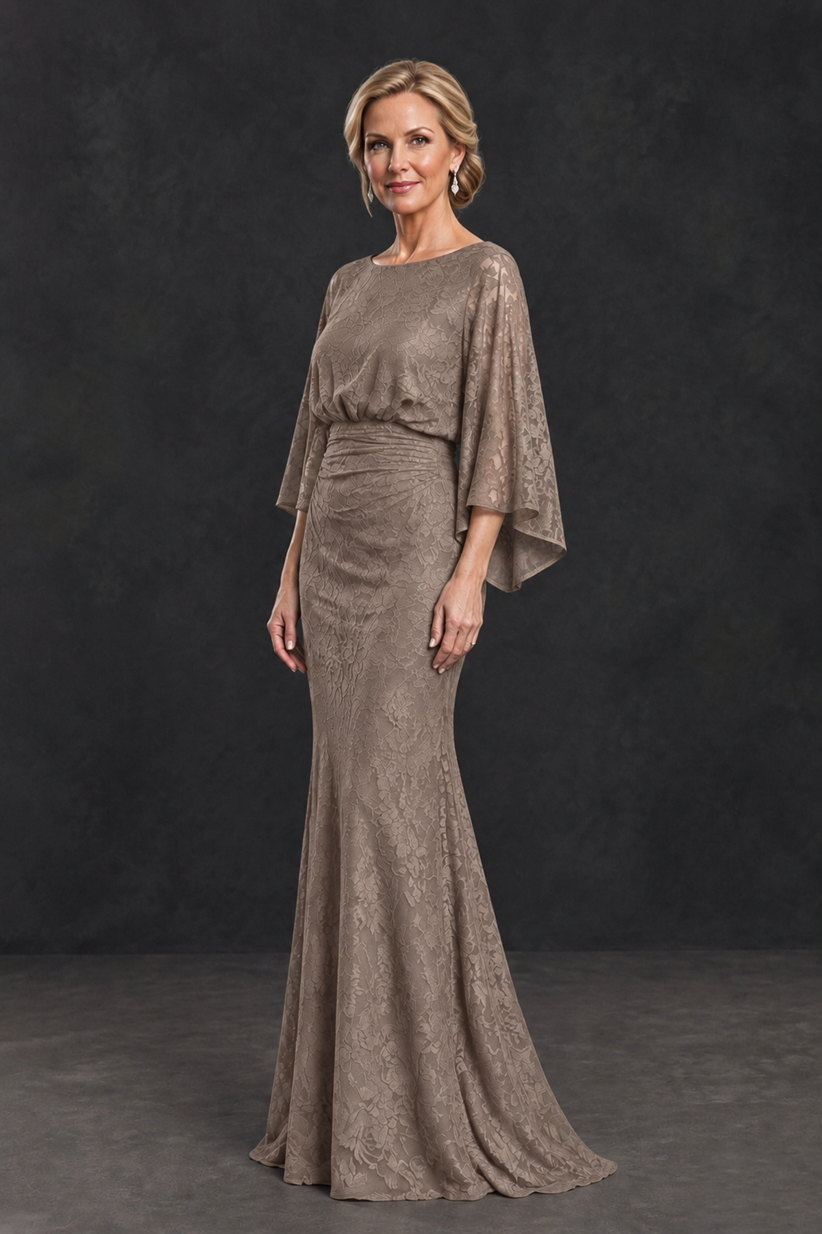 BOLODOO Taupe Lace Flutter Sleeve Mother of the Bride Dress - Taupe - Taupe_3