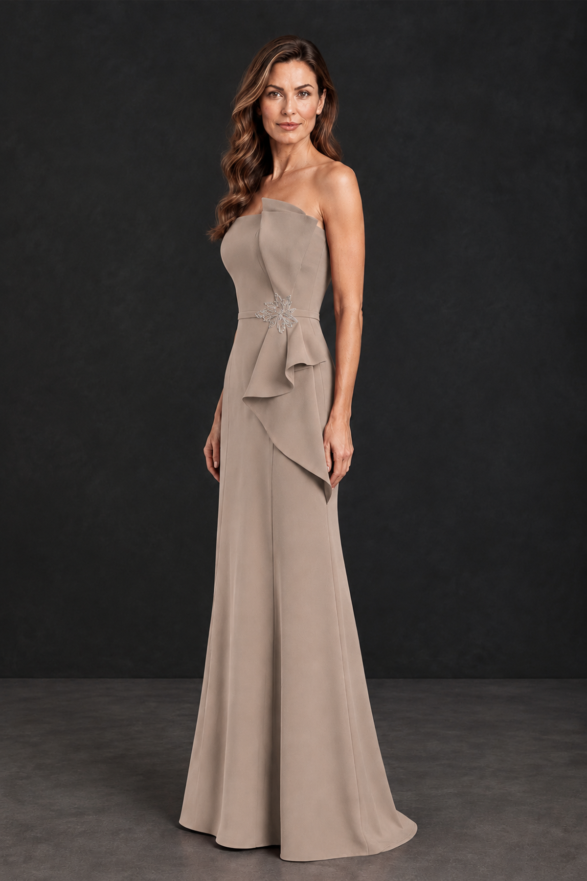 BOLODOO Taupe Strapless Mother of the Bride Dress with Ruffle Detail - Taupe - Taupe_3