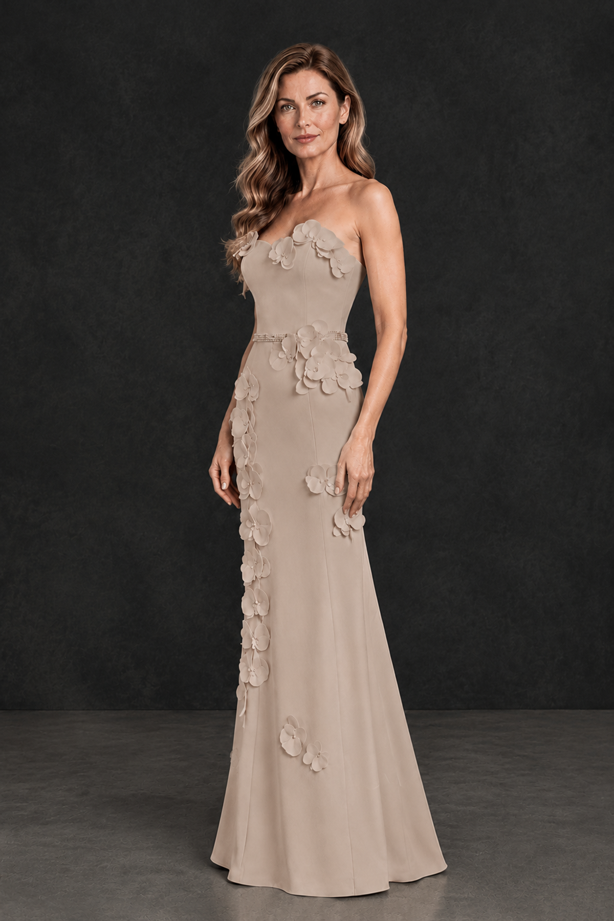 BOLODOO Taupe Strapless Mother of the Bride Dress with 3D Floral Appliques - Taupe - Taupe_3