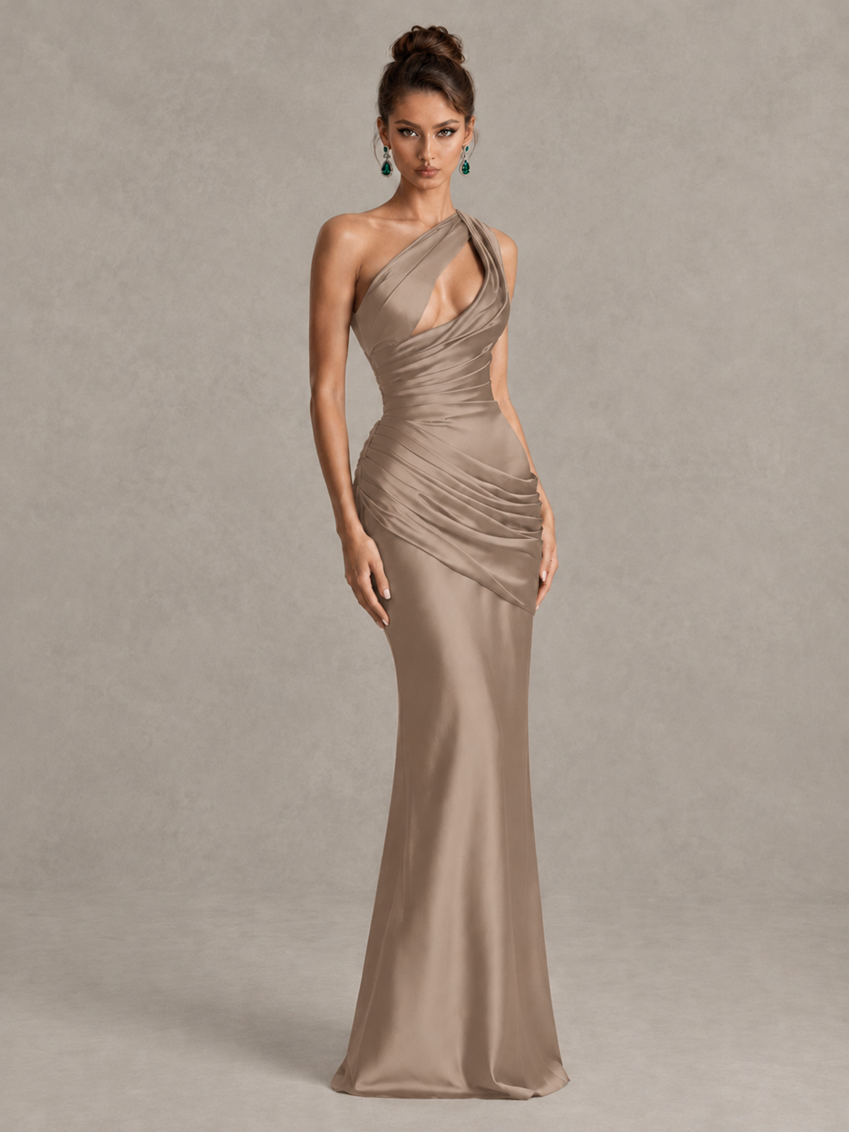 BOLODOO Taupe One-Shoulder Cutout Satin Mermaid Prom Dress - Taupe - Taupe_3