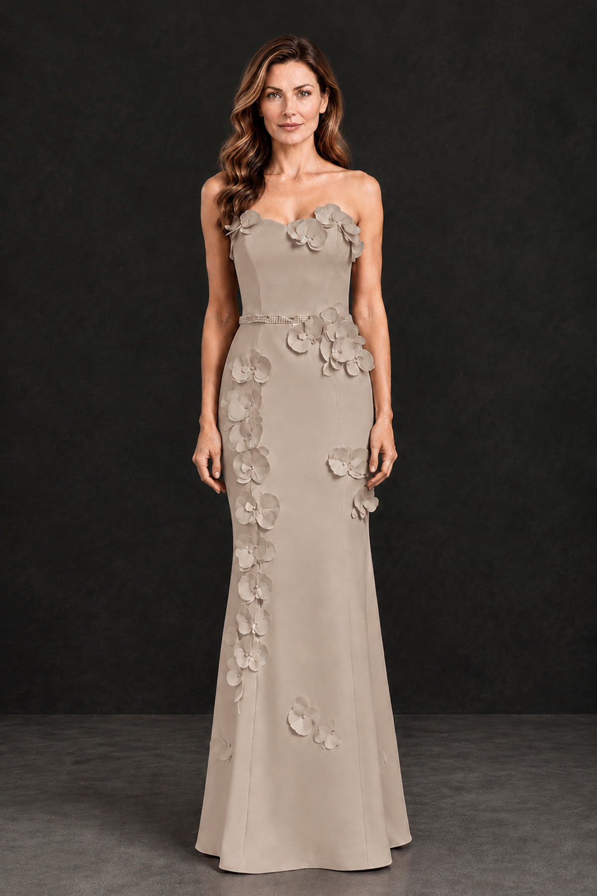 BOLODOO Taupe Strapless Mother of the Bride Dress with 3D Floral Appliques - Taupe - Taupe_4